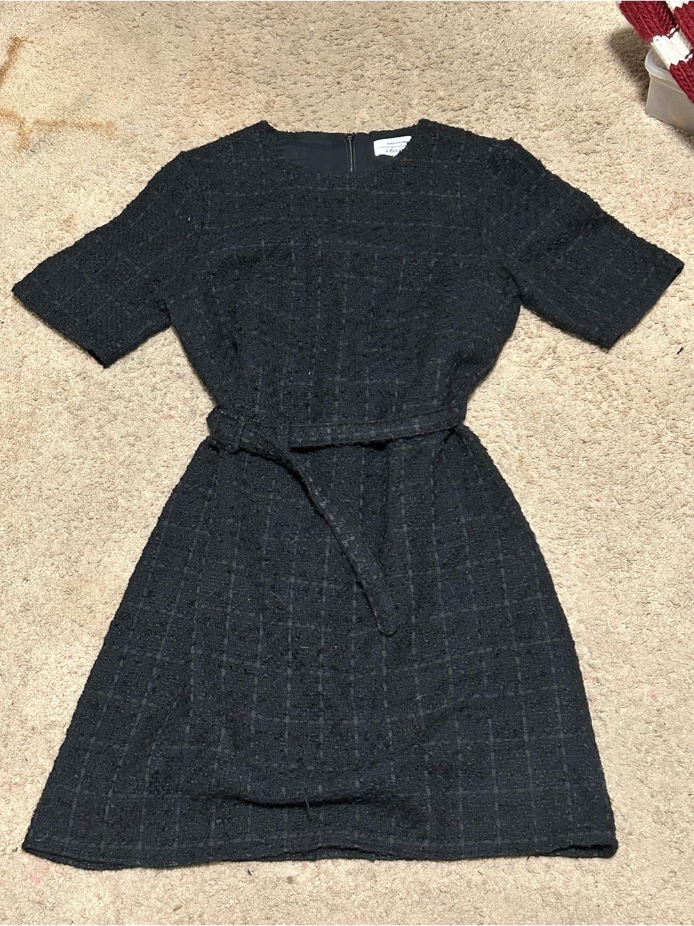 & Other Stories Paris Atelier Black Tweed Belted Mini Dress dark academic plaid